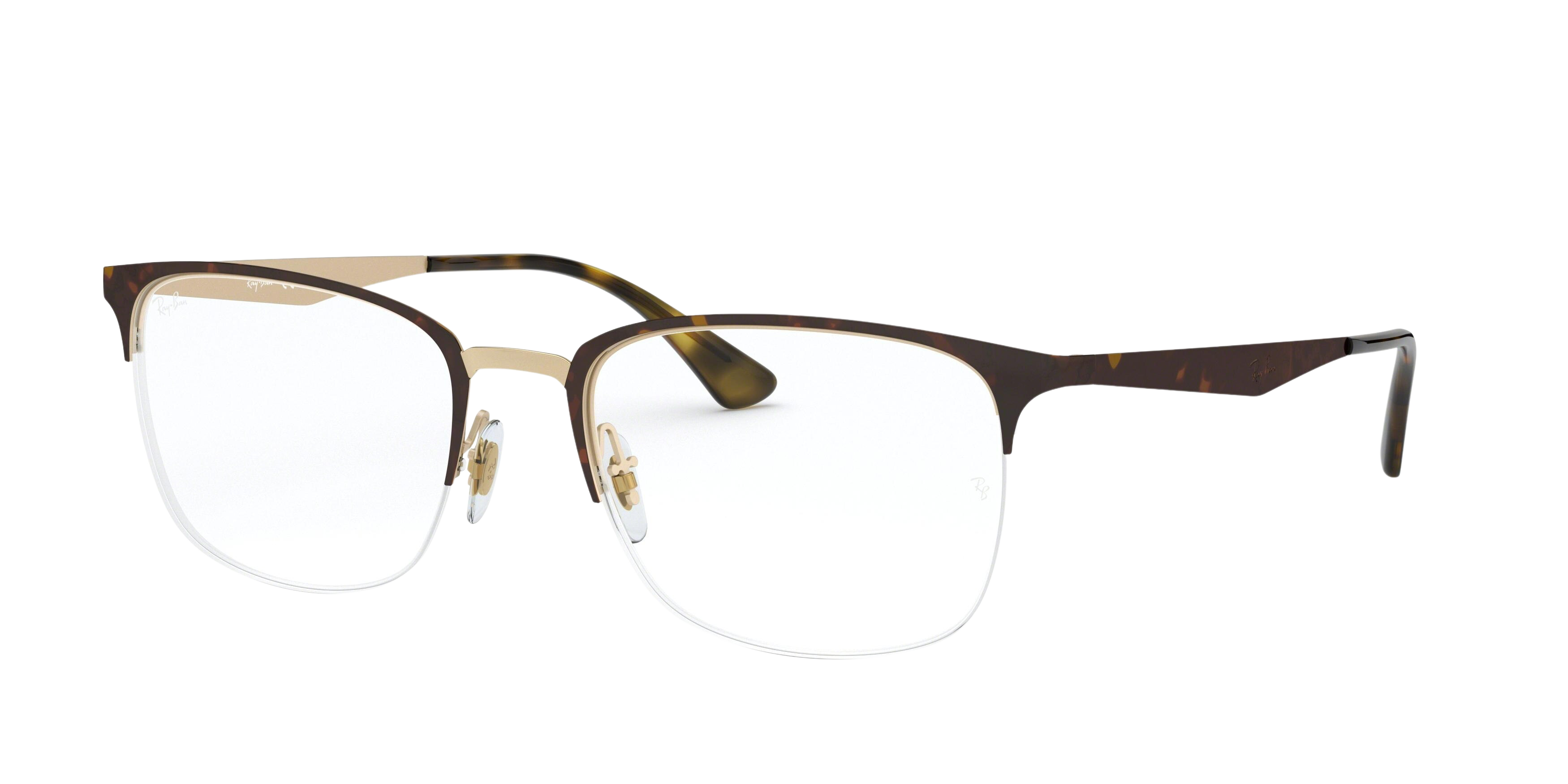 Ray-Ban RX6433 square eyeglasses in Top Matte Havana on Pink Gold