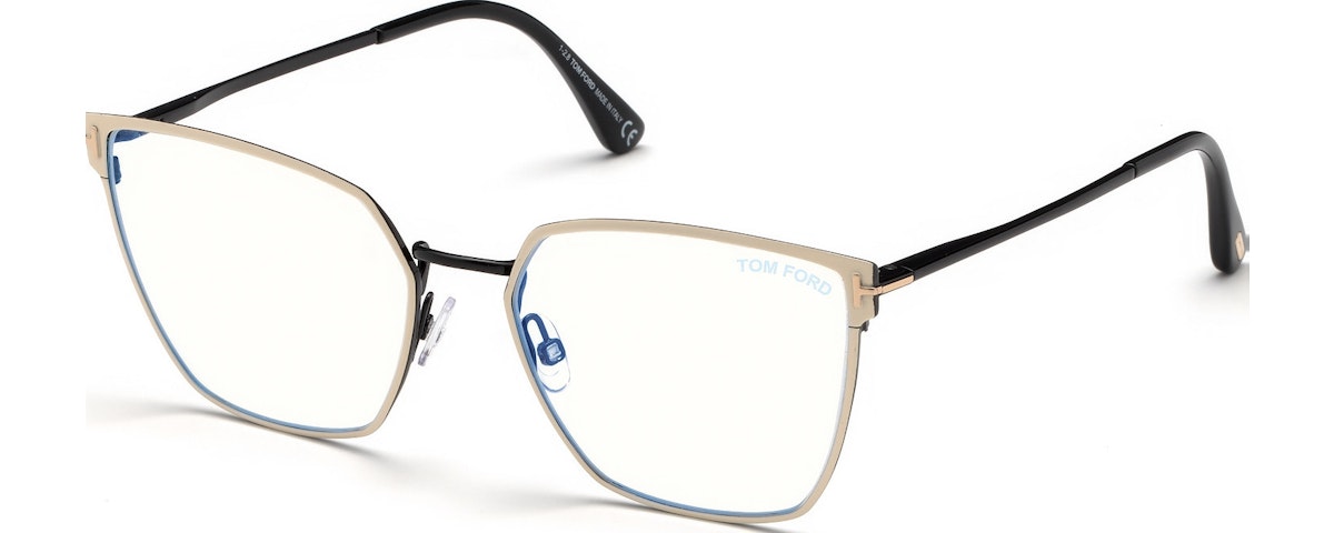 Ivory Enamel Front, Shiny Black Metal, Black Tips/ Blue Block Lenses