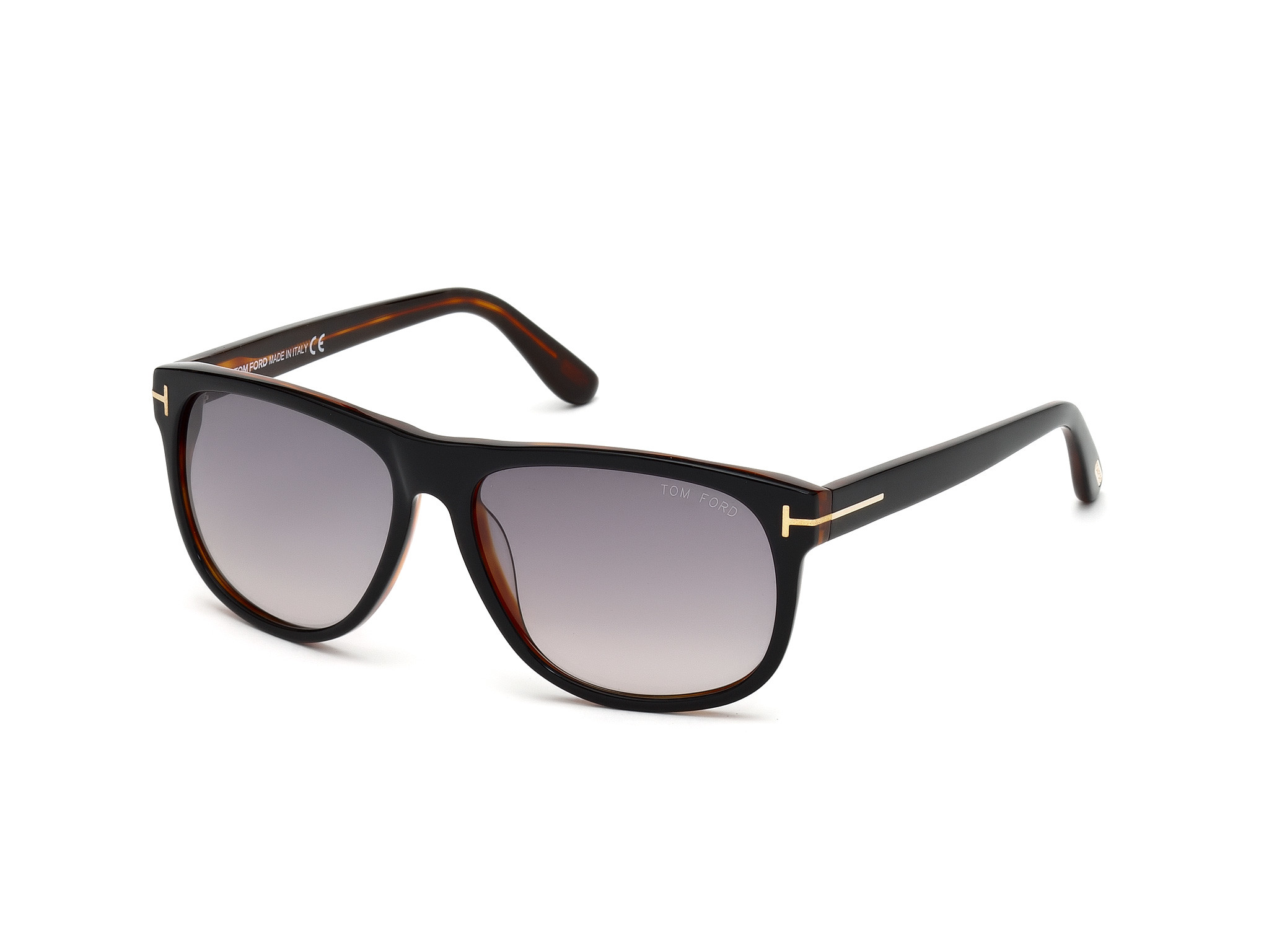 Shiny Black, Striped Brown Horn / Gradient Grey Lenses