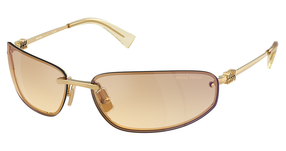 Miu Miu MU A50S rectangle sunglasses in Gold/Yellow Grad Grey Mirror Blue