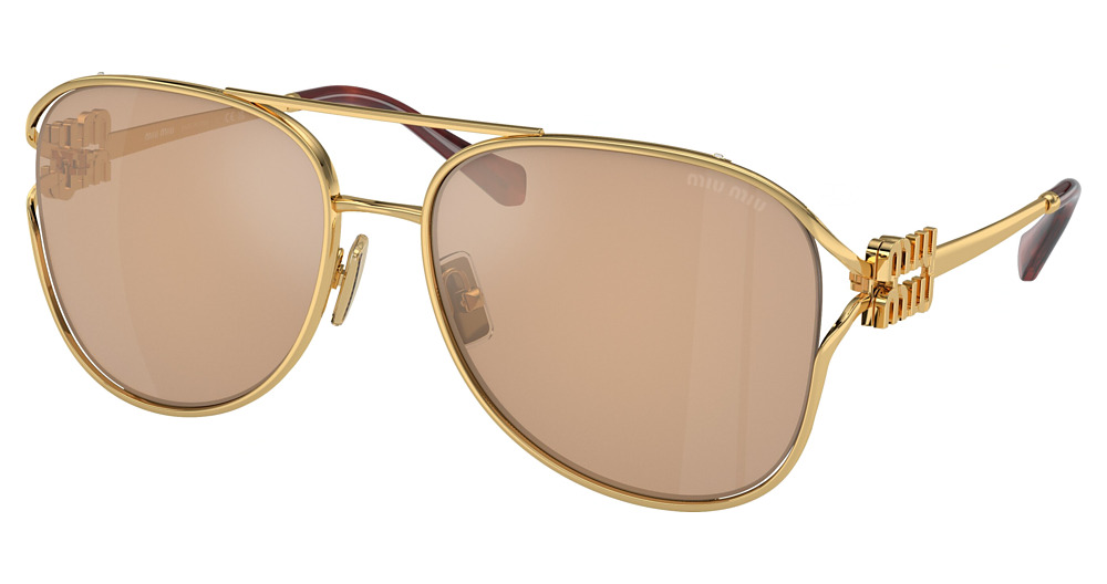 Miu Miu MU 52ZS round sunglasses in Gold/Light Orange Mirror Int Silver