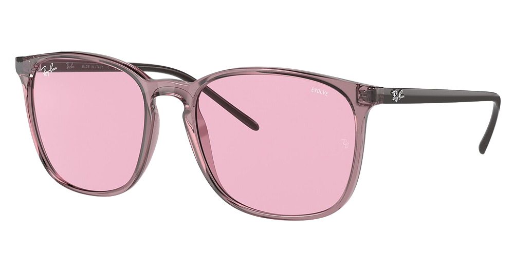 Ray-Ban RB4387 round sunglasses in Transparent Violet/Evolve Photo Pink To Blue