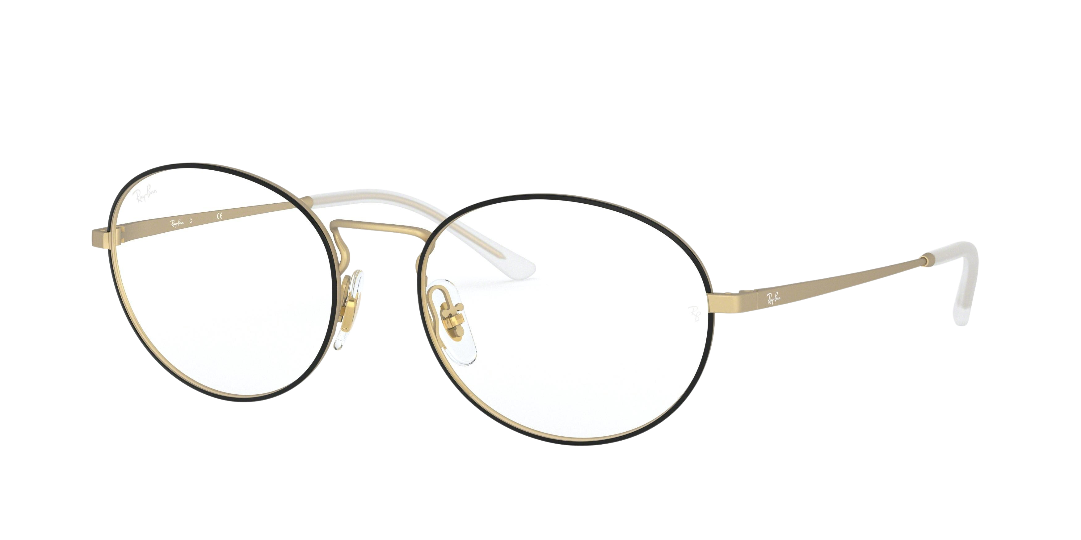 Ray-Ban RX6439 round eyeglasses in Matt Black on Rubber Gold