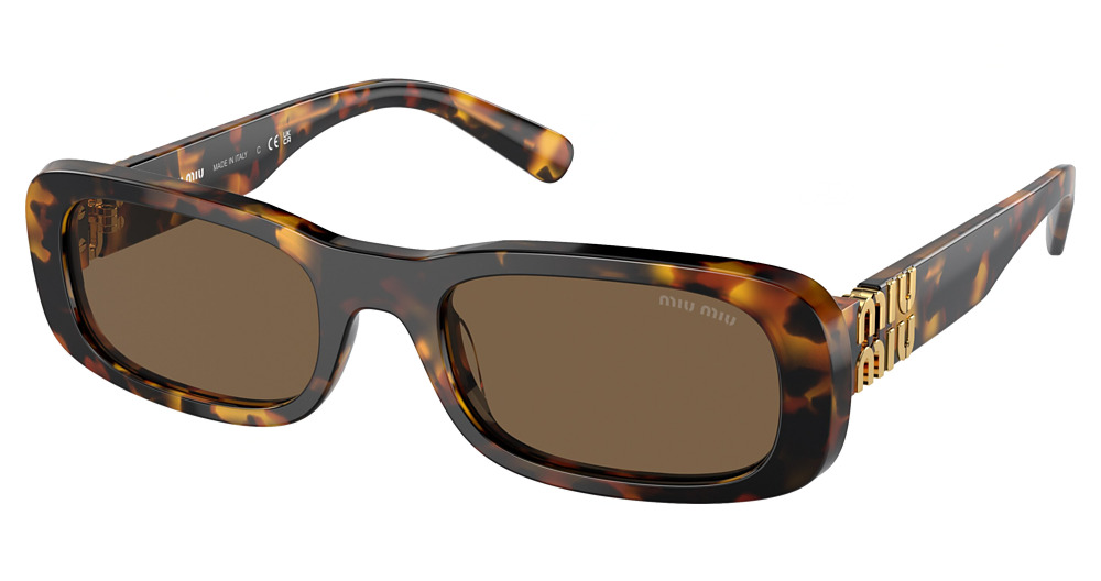 Miu Miu MU 08ZS rectangle sunglasses in Honey Havana/Dark Brown