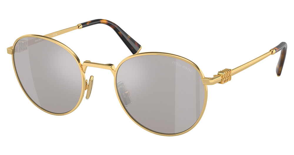 Miu Miu MU 55ZS round sunglasses in Gold/Light Grey Mirror Silver