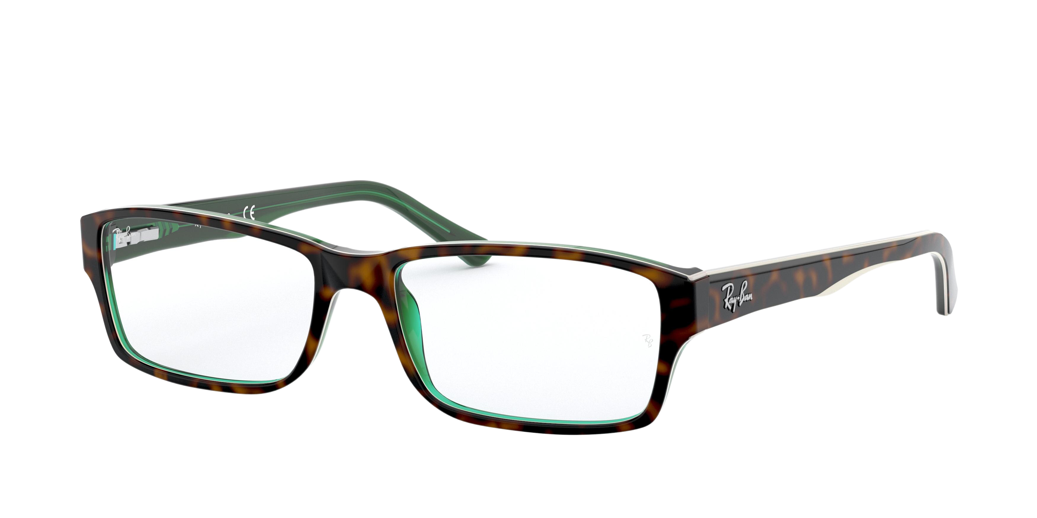 Ray-Ban RX5169 rectangle eyeglasses in Top Brown Oh Havana Green Tras