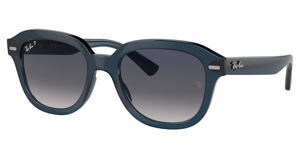 Ray-Ban RB4398 ERIK round sunglasses in Opal Dark Blue/Gradient Blue Polarized
