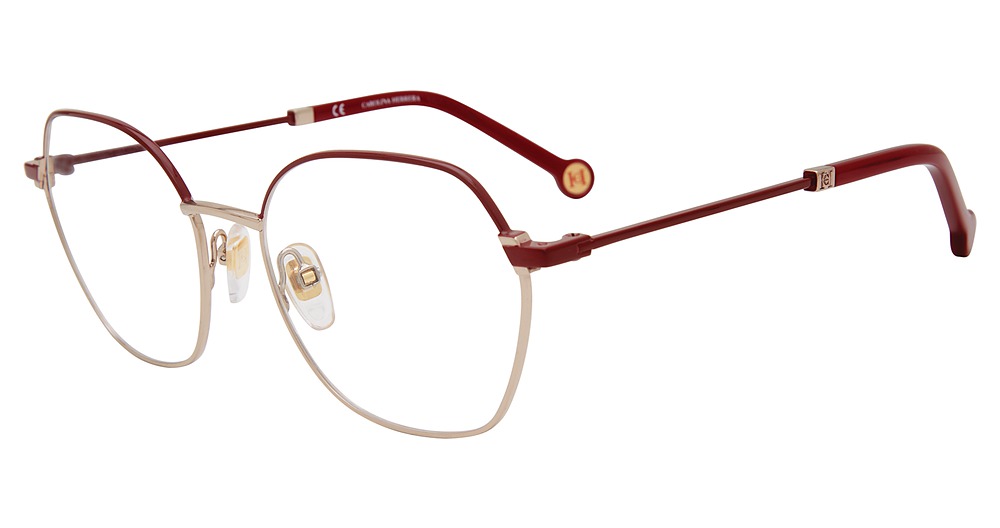 Carolina Herrera VHE183K irregular eyeglasses in Gold Burgundy 0 H60