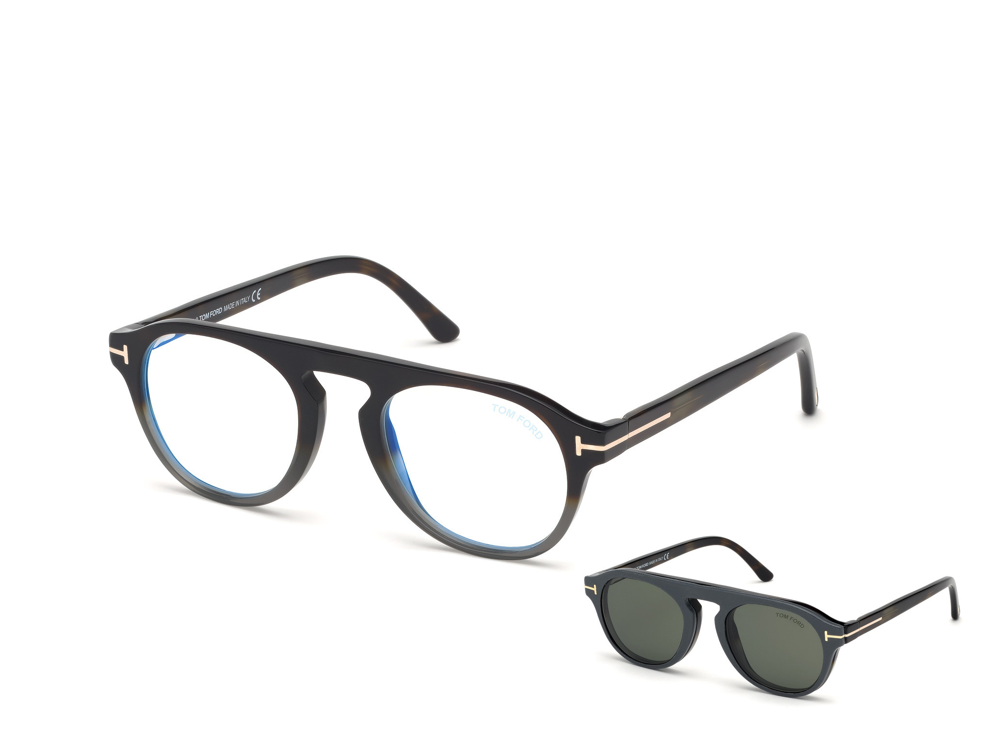 Tom Ford FT5533-B round eyeglasses in Havana To Grey
