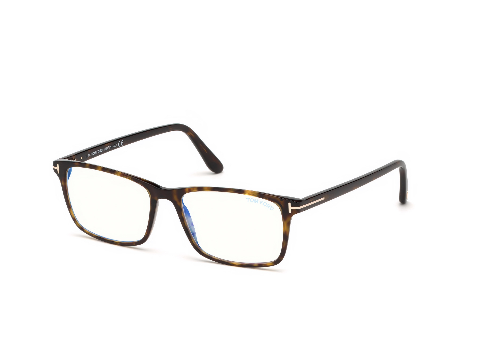Tom Ford FT5584-B square eyeglasses in Shiny Dark Havana, Rose Gold "T"