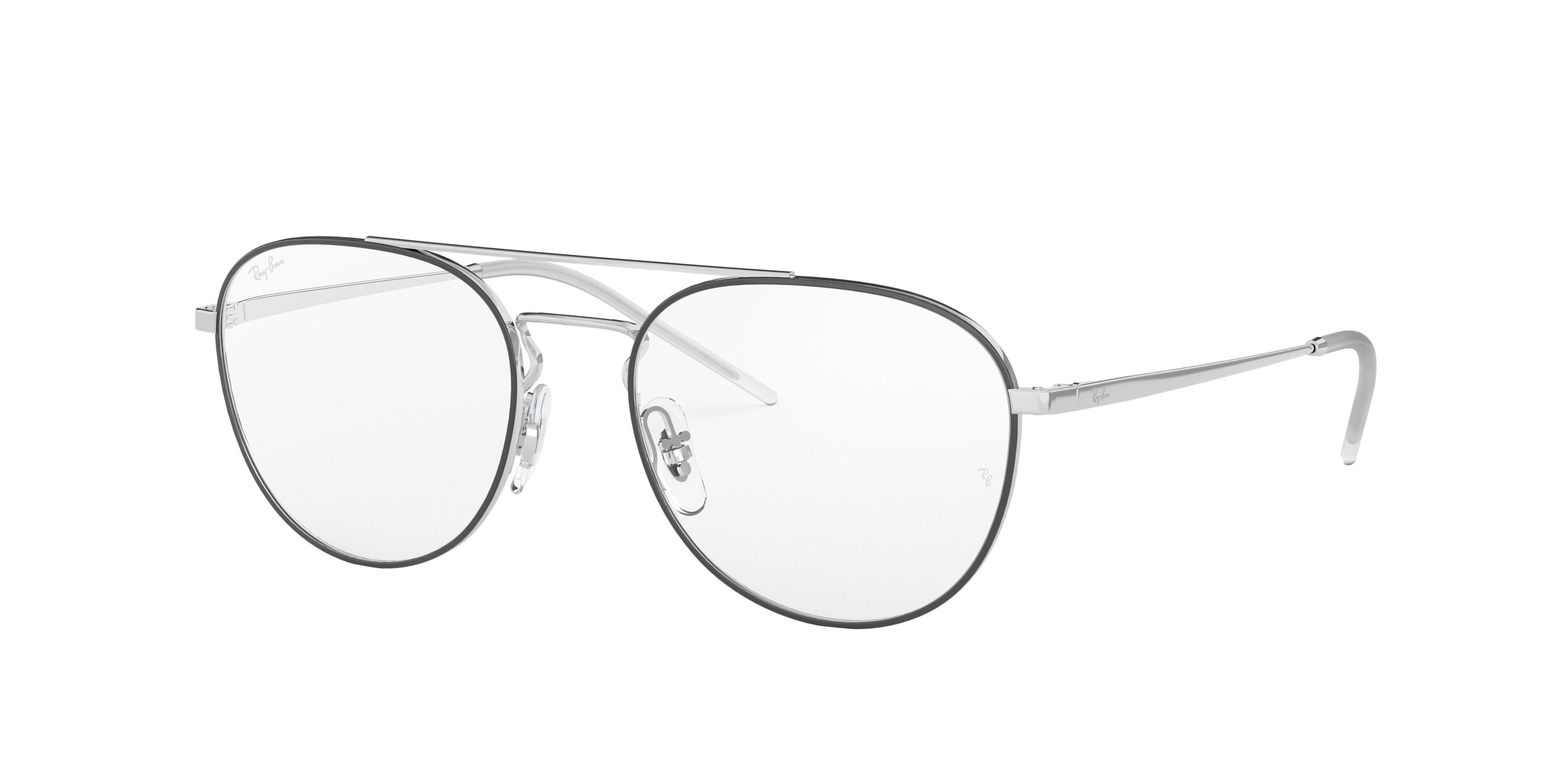Ray-Ban RX6414 round eyeglasses in Silver Top Black