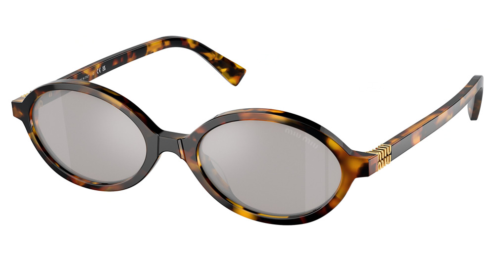 Miu Miu MU 04ZS round sunglasses in Honey Havana/Light Grey Mirror Silver