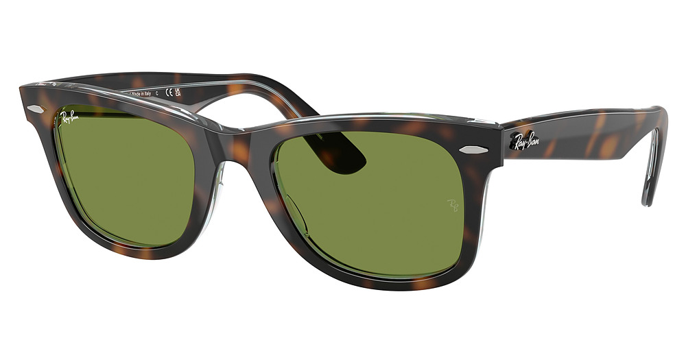 Ray-Ban RB2140F WAYFARER round sunglasses in Dark Havana on Multicolo/Green