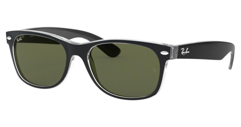 Ray-Ban RB2132F NEW WAYFARER round sunglasses in Black on Transparent/G 15 Green