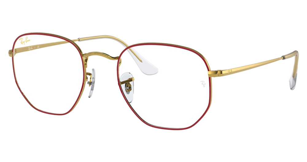 Ray-Ban RX6448 round eyeglasses in Red on Legend Gold