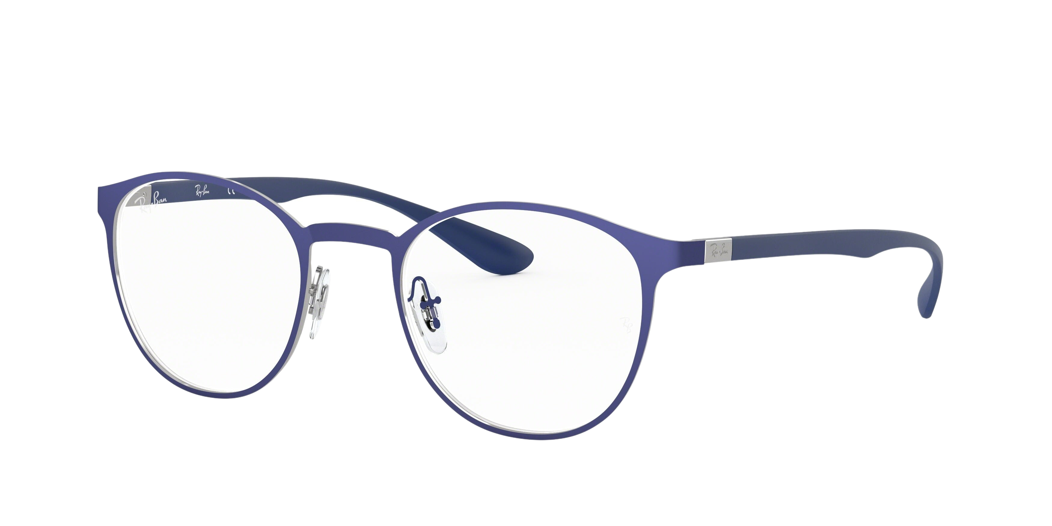 Ray-Ban RX6355 round eyeglasses in Gunmetal on Top Matte Blue