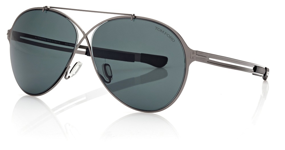 Tom Ford FT0828 aviator sunglasses in Shiny Dark Ruthenium/Blue