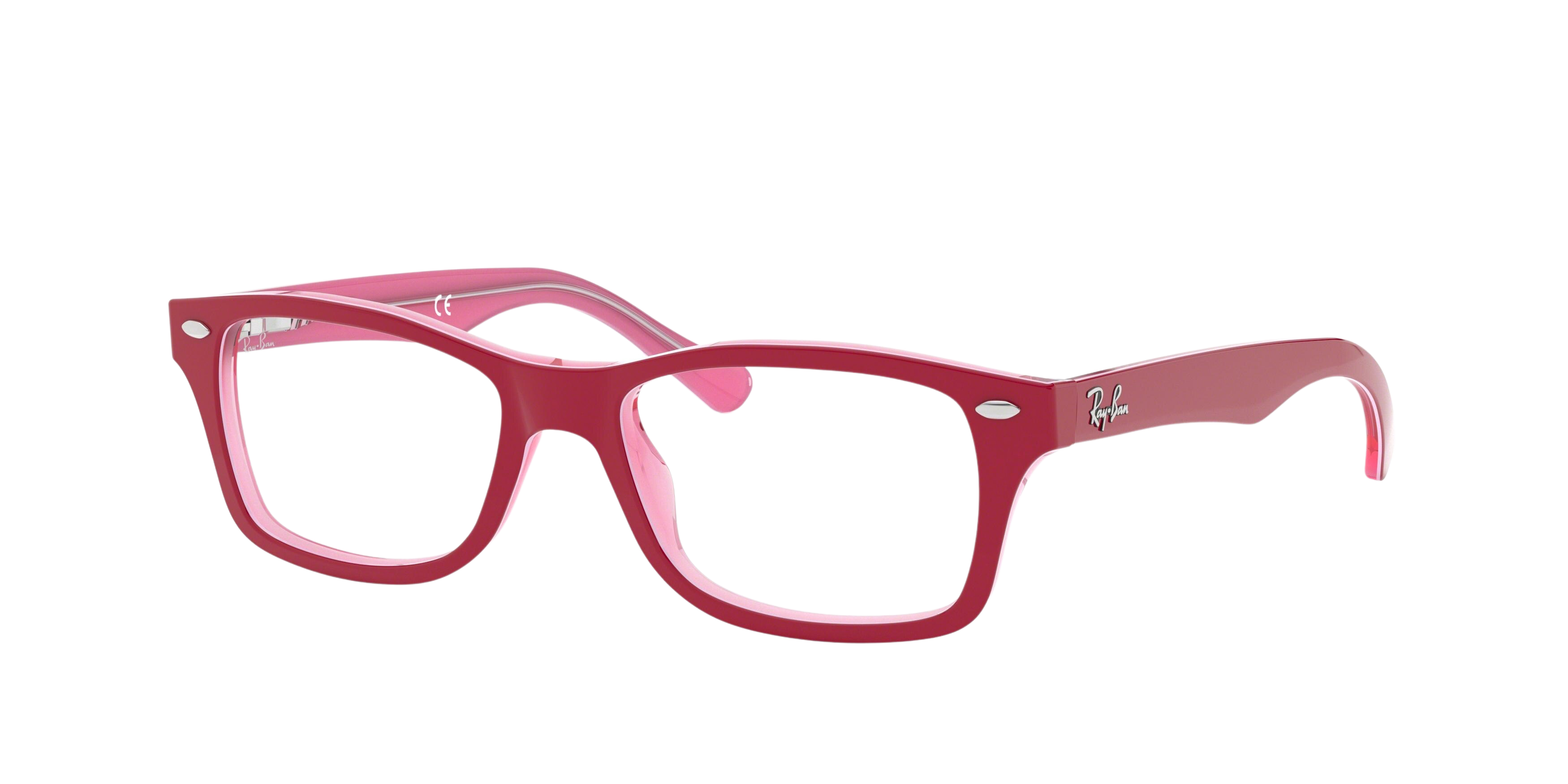 Ray-Ban RY1531 square eyeglasses in Pink Trasparent on Top Bordeau