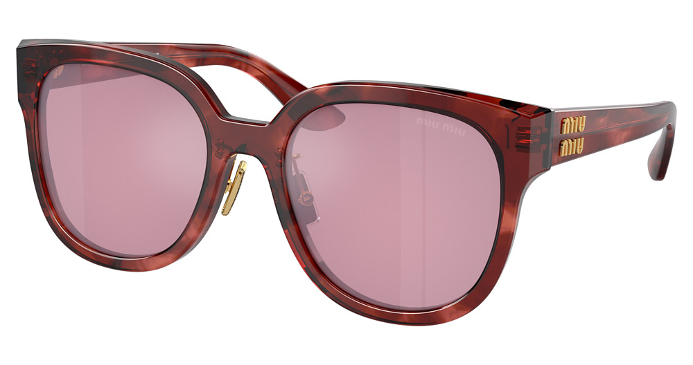 Miu Miu MU 01ZS round sunglasses in Striped Garnet/Dark Pink Mirror Int Silver