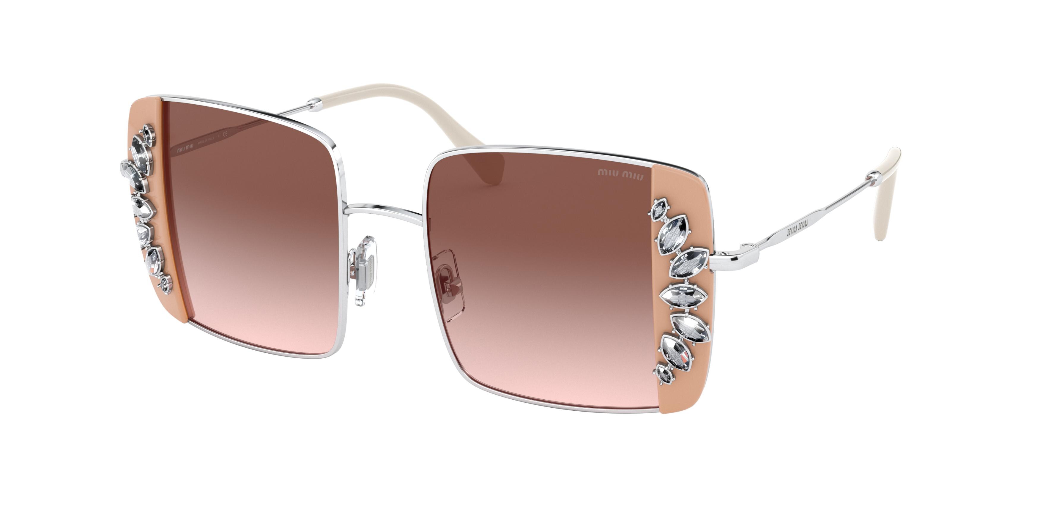 Miu Miu MU 56VS rectangle sunglasses in Silver/Pink