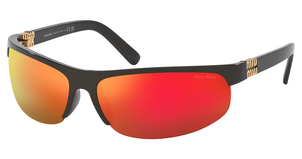 Miu Miu MU A02S rectangle sunglasses in Kaki Metal/Brown Mirror Orange