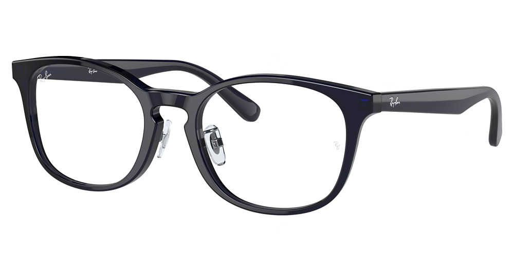 Ray-Ban RX5386D round eyeglasses in Dark Transparent Blue