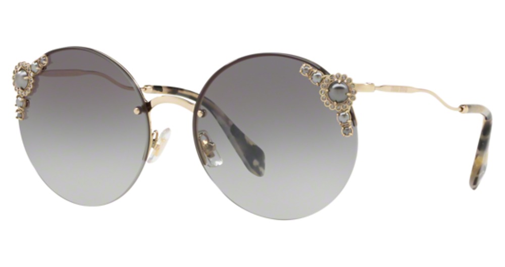 Miu Miu MU 52TS round sunglasses in Pale Gold/Grey Gradient