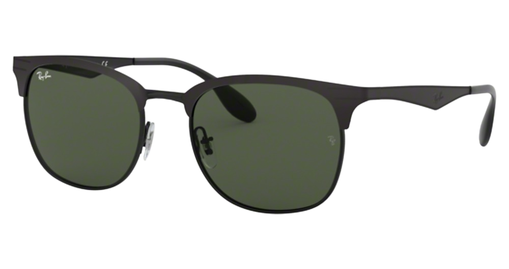 Ray-Ban RB3538 round sunglasses in Matte Black on Black/Dark Green