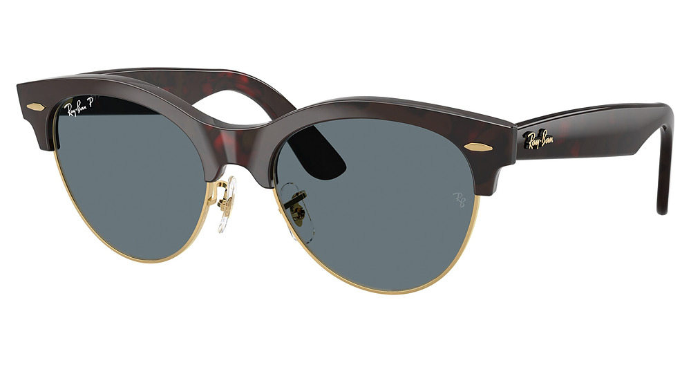 Ray-Ban RB2341 CLUBMASTER WAY round sunglasses in Red Havana on Gold/Dark Blue Polarized
