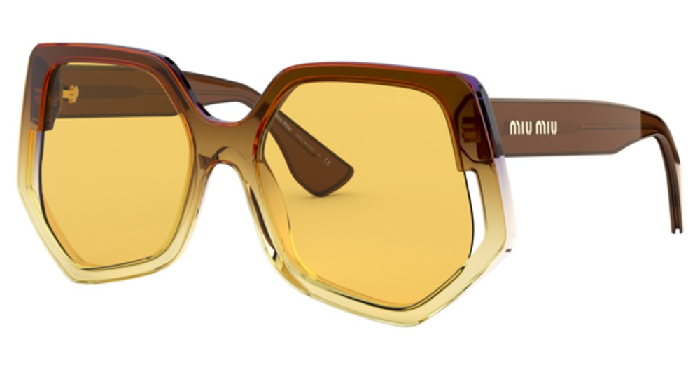 Miu Miu MU 07VSA irregular sunglasses in Violet Gradient Yellow/Yellow