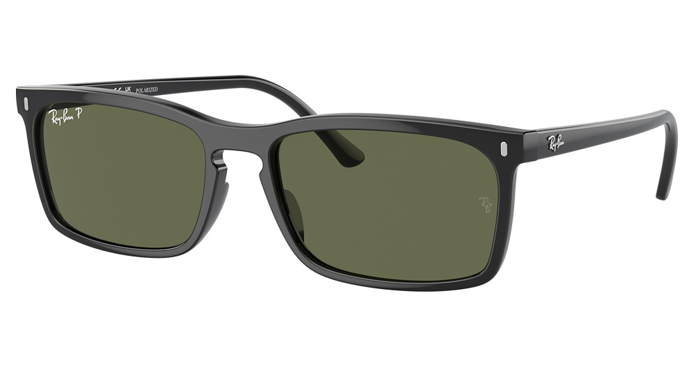 Ray-Ban RB4435 rectangle sunglasses in Black/Polarized Green