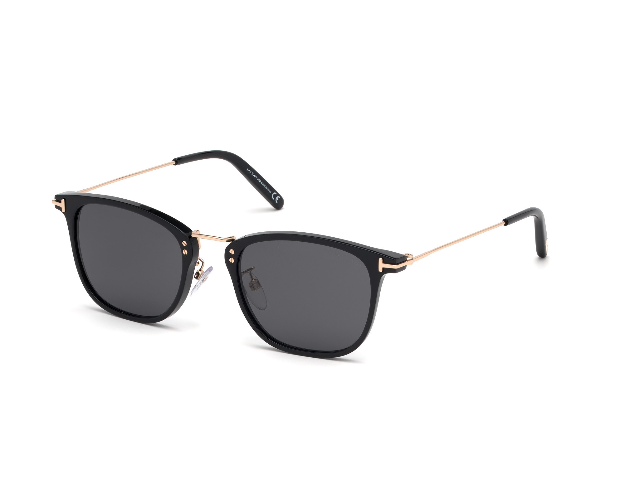 Tom Ford FT0672 Beau square sunglasses in Shiny Black, Shiny Rose Gold/Smoke Lenses