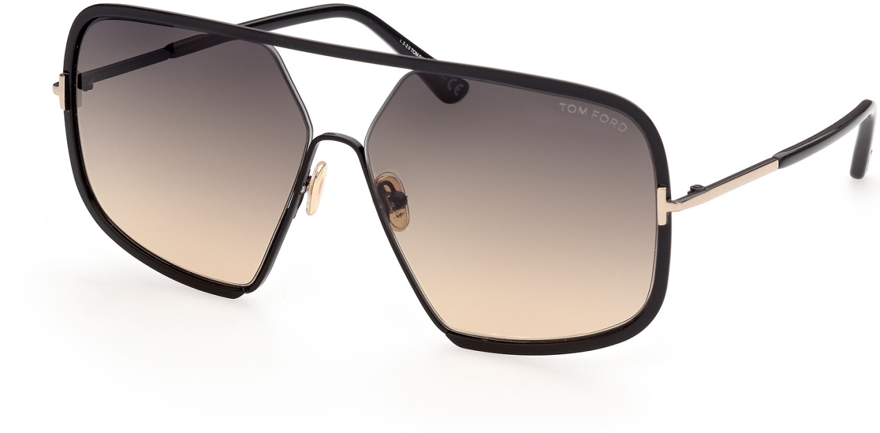 Tom Ford FT0867 Warren-02 aviator sunglasses in 01B Shiny Black/Gradient Smoke Lenses