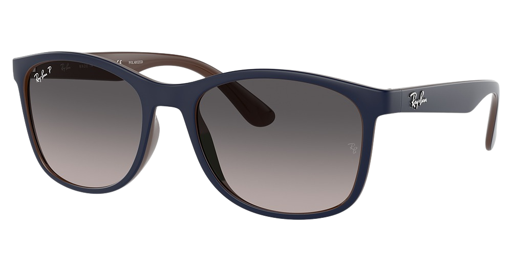 Ray-Ban RB4374 round sunglasses in Matte Blue on Brown/Grey Gradient Polarized