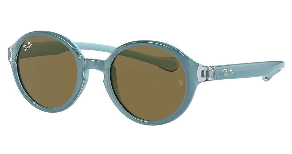 Ray-Ban RJ9075S round sunglasses in Light Blue on Rubber Lig/Dark Brown