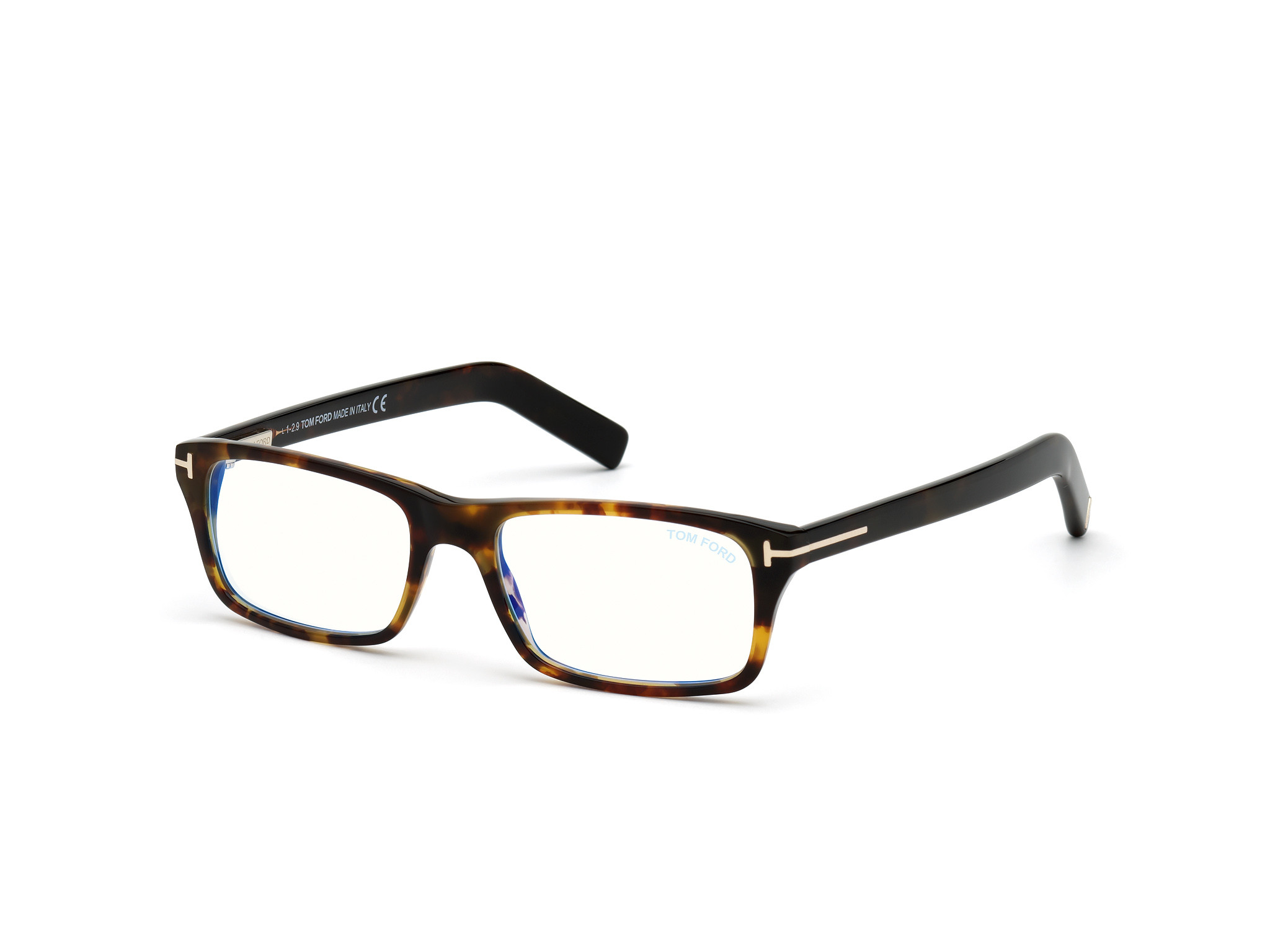 Tom Ford FT5663-F-B rectangle eyeglasses in Shiny Vintage Havana/Blue Block Lenses