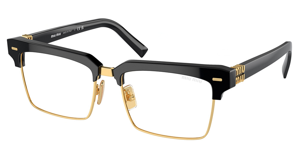 Miu Miu MU 10ZS rectangle sunglasses in Black/Clear Blue Light Filter