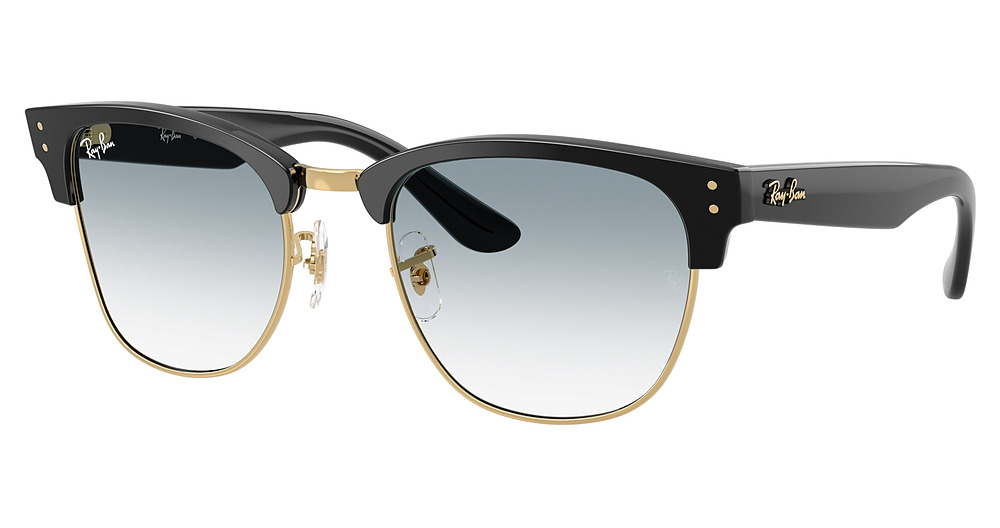 Ray-Ban RBR0504S CLUBMASTER REVERSE round sunglasses in Black on Gold/Clear Gradient Blue