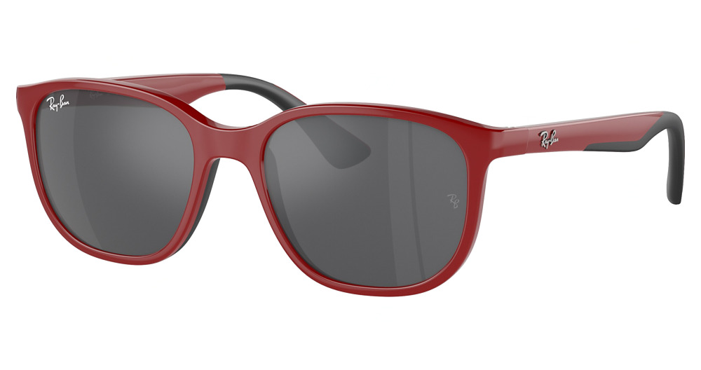 Ray-Ban RJ9078SF round sunglasses in Red on Rubber Black/Grey Mirror Silver