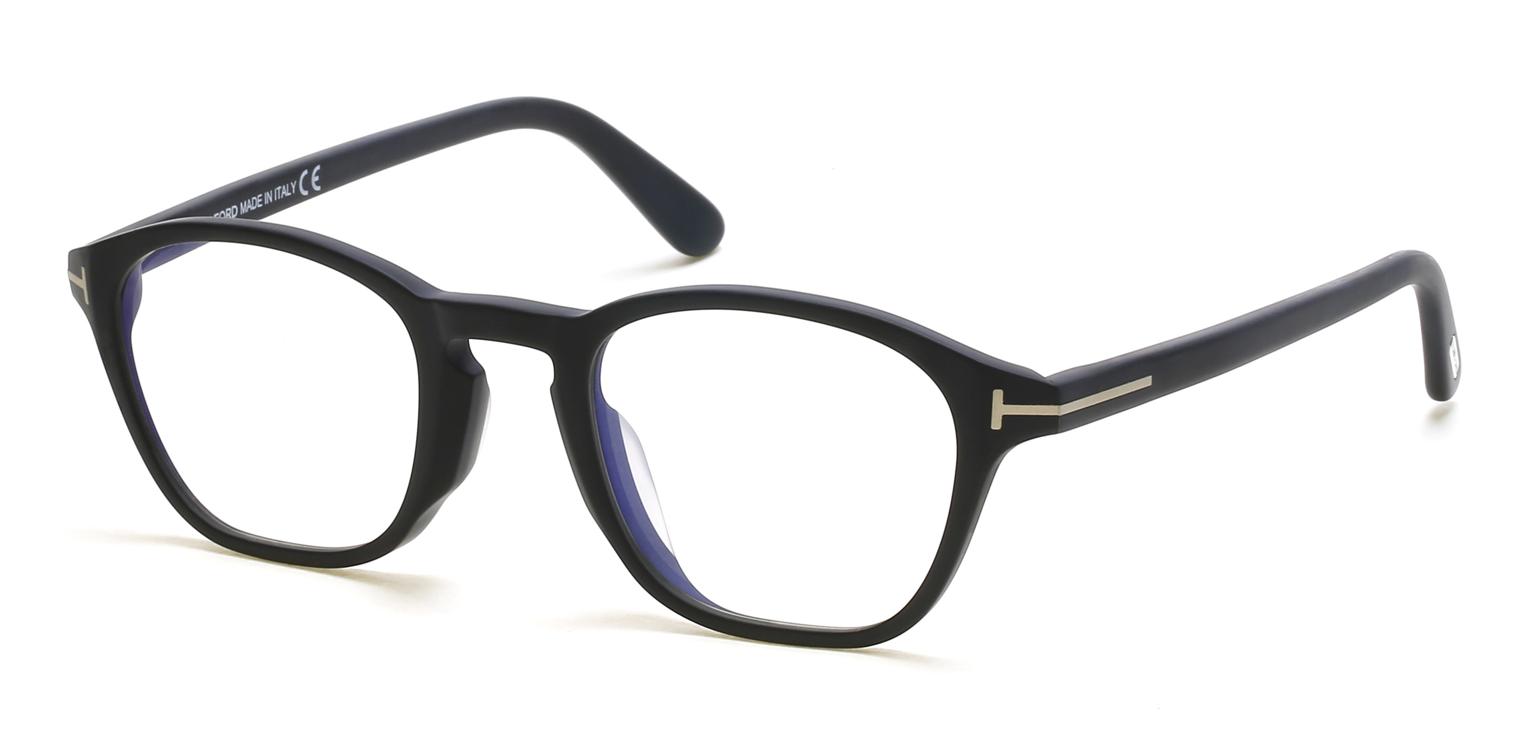 Tom Ford FT5591-D-B square eyeglasses in Matte Black, Rose Gold "T" Logo