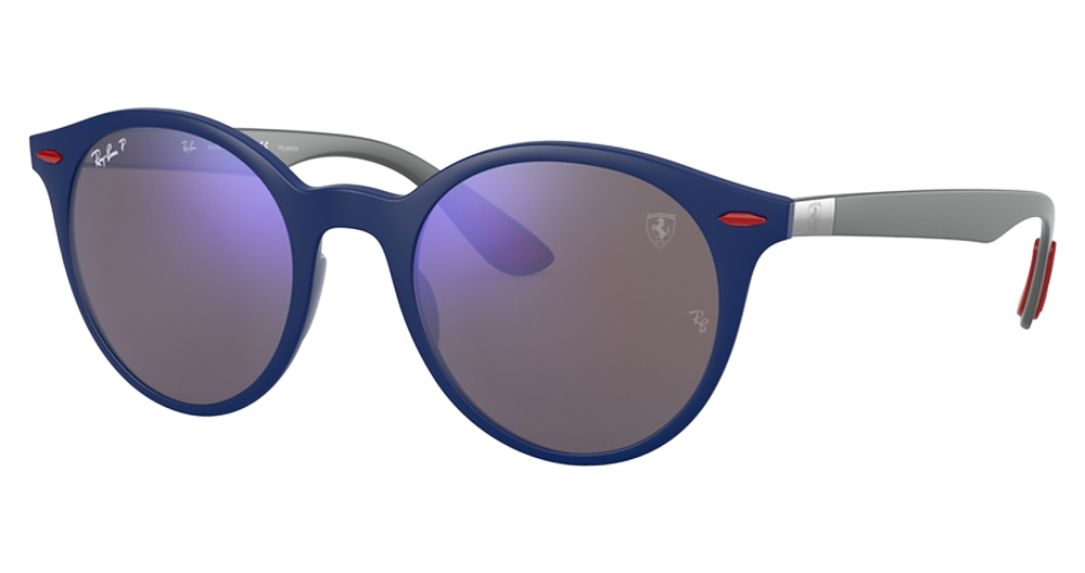Ray-Ban RB4296M round sunglasses in Matte Blue/Grey Mir Blue Polarized