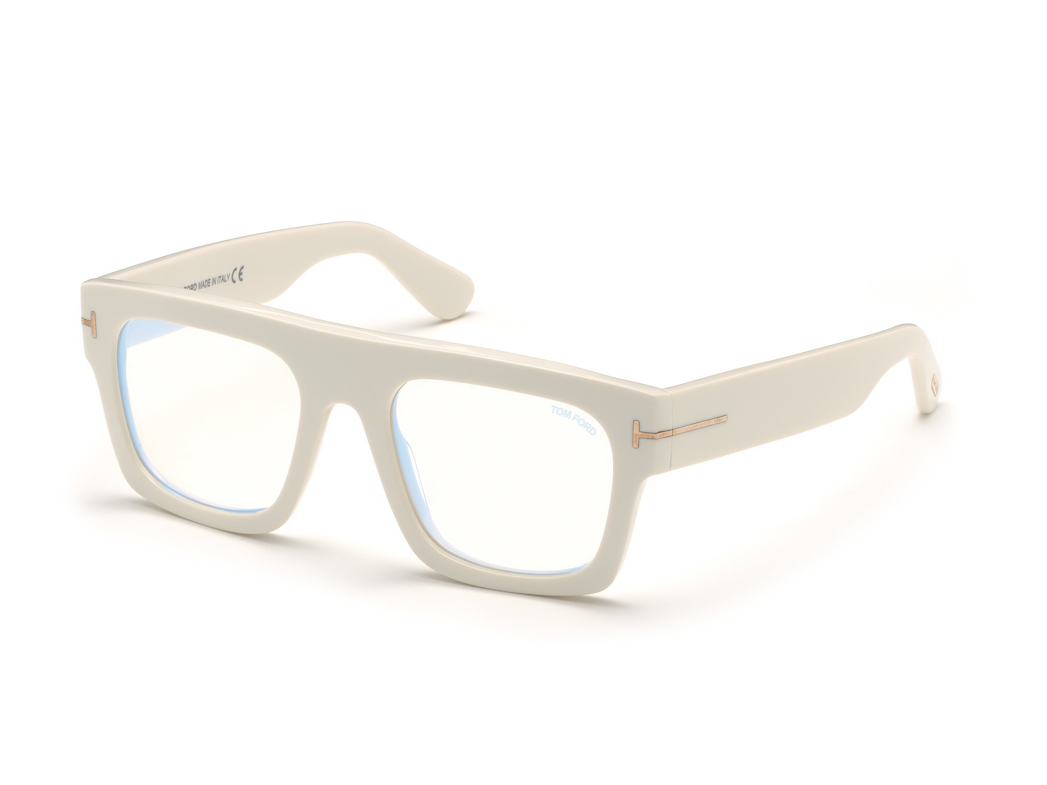 Shiny White, Rose Gold "t" Logo/ Blue Block Lenses