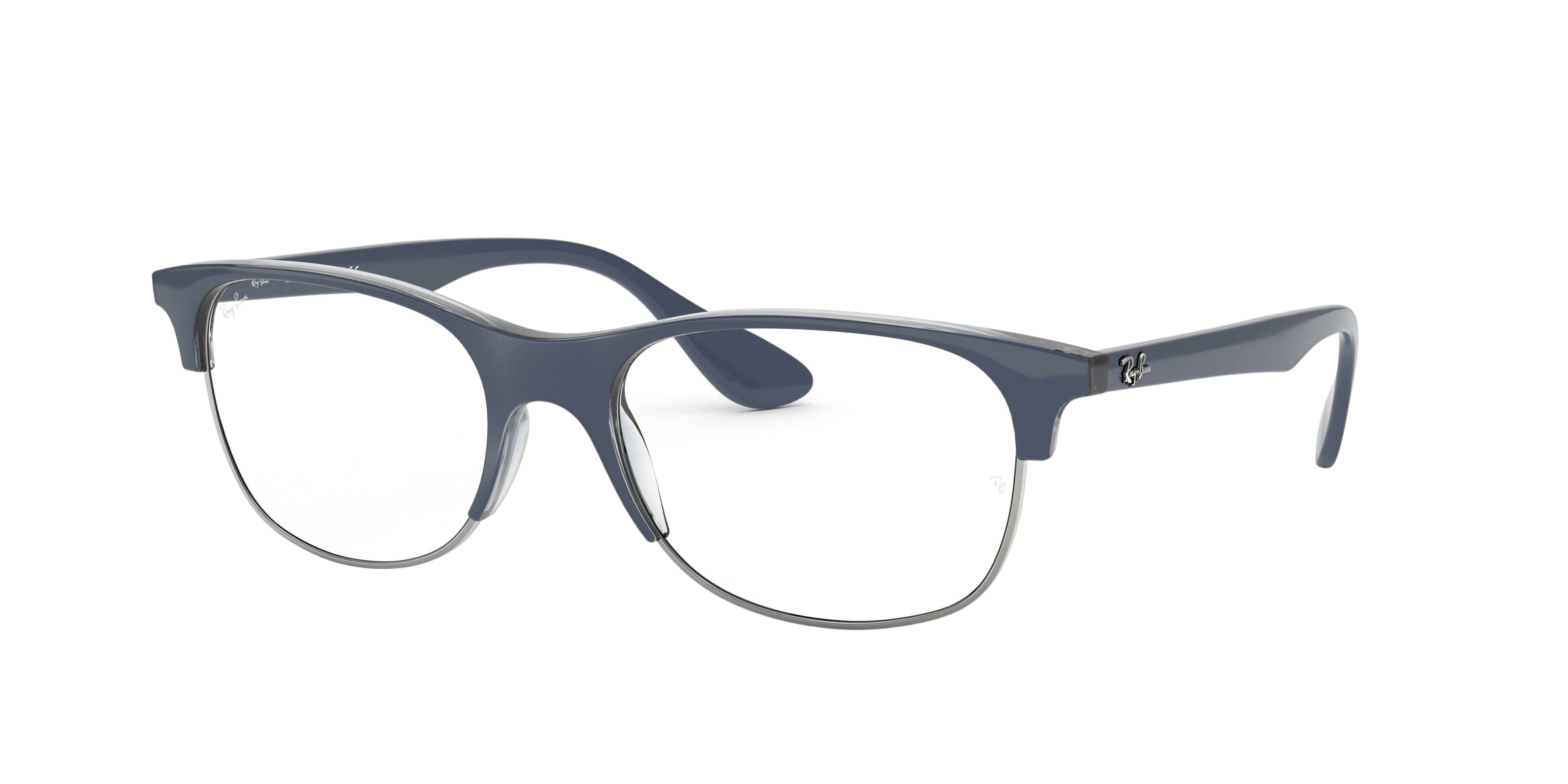 Ray-Ban RX4319V square eyeglasses in Top Blue on Trasparent Blue