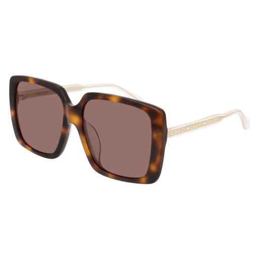 Gucci GG0567SA rectangle sunglasses in Havana Crystal Brown/Brown