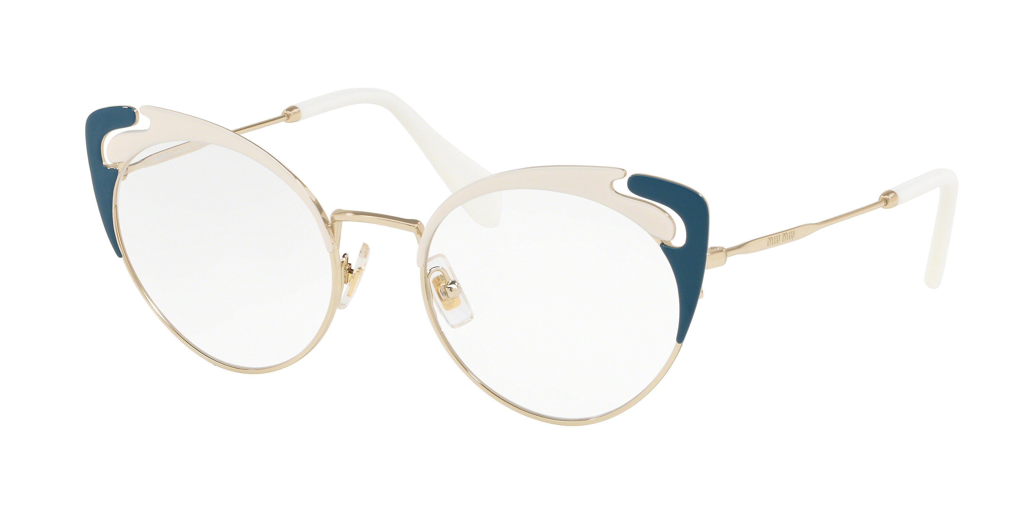 Miu Miu MU 50RV cateye eyeglasses in Pale Gold/Ivory/Blue