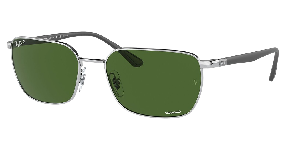 Ray-Ban RB3684CH round sunglasses in Silver/Polarized Dark Green