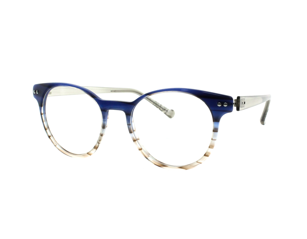 iGreen V4.53 round eyeglasses in Top Blue/Beige Wood Effect