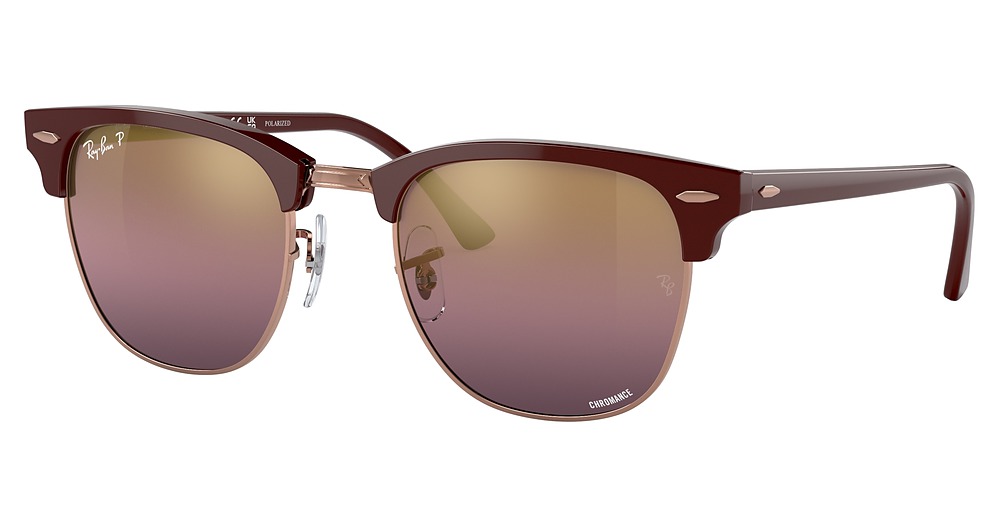 Ray-Ban RB3016 CLUBMASTER aviator sunglasses in Bordeaux on Rose Gold/Red Mirror Polarized