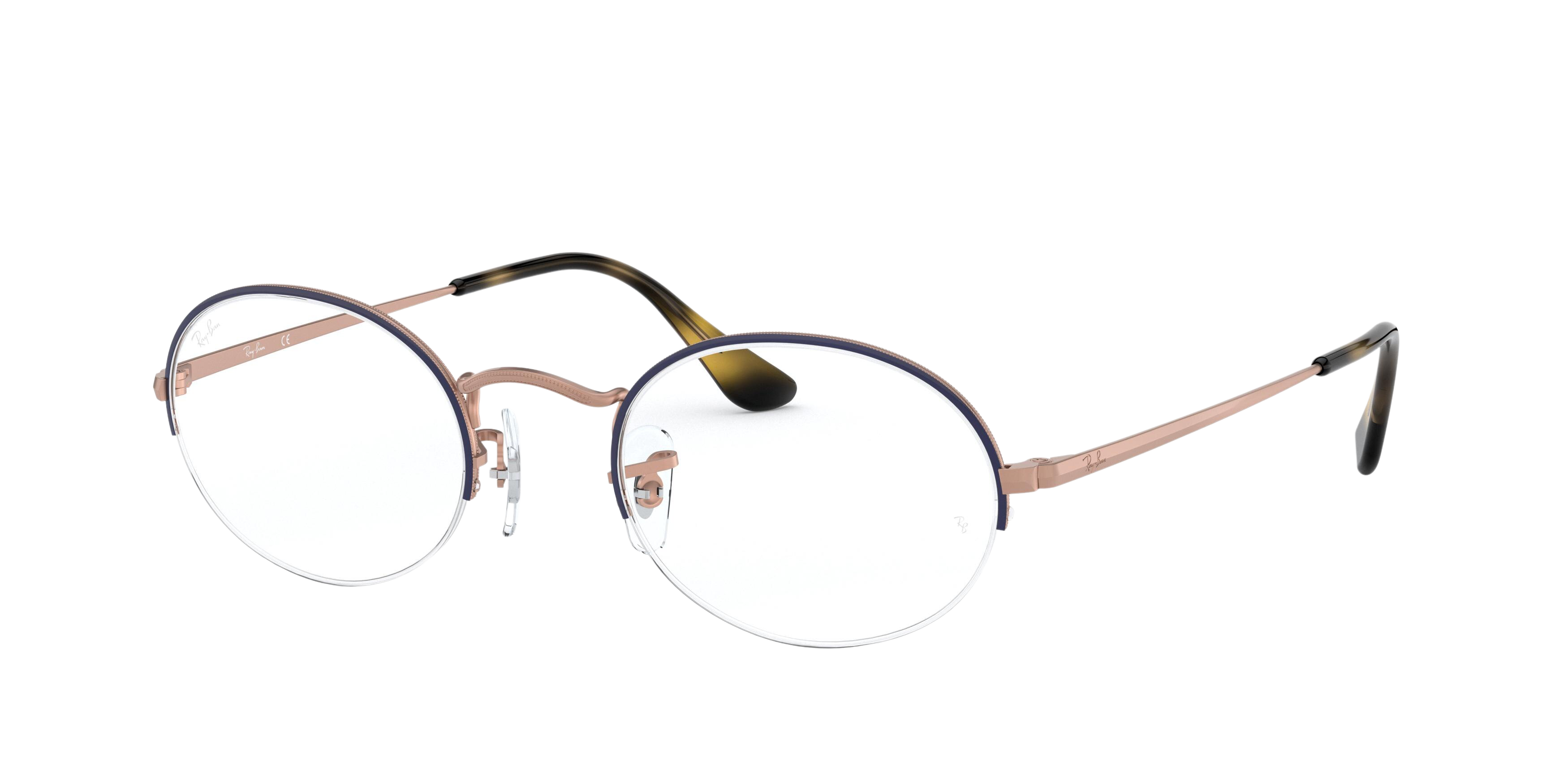 Ray-Ban RX6547 round eyeglasses in Top Blue on Matte Copper