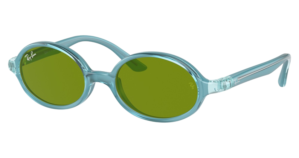 Ray-Ban RJ9145S round sunglasses in Light Blue on Rubber Blue/Green